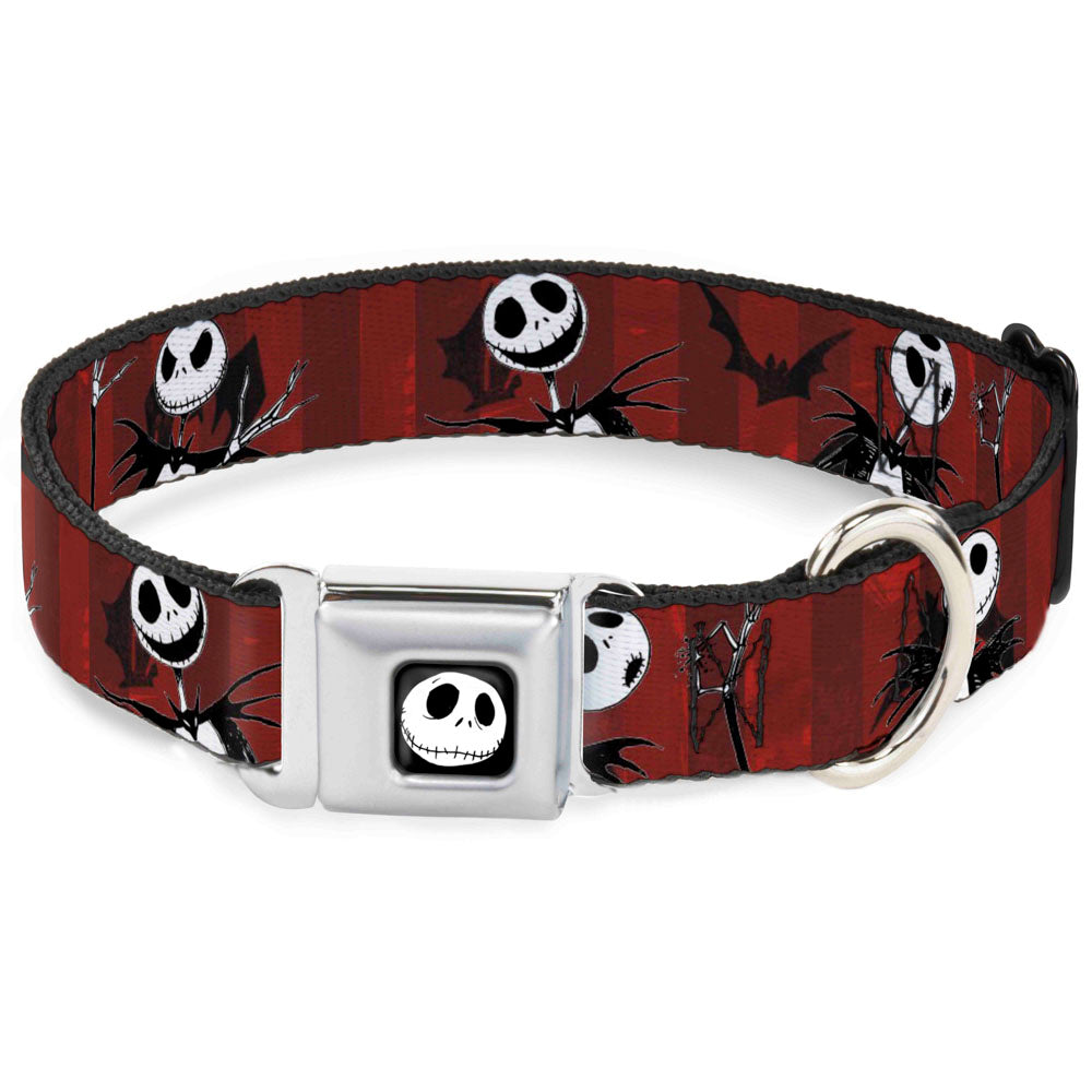 Jack Expression5 Full Color Seatbelt Buckle Collar - Nightmare Before Christmas Jack Poses/Bats Red Stripe