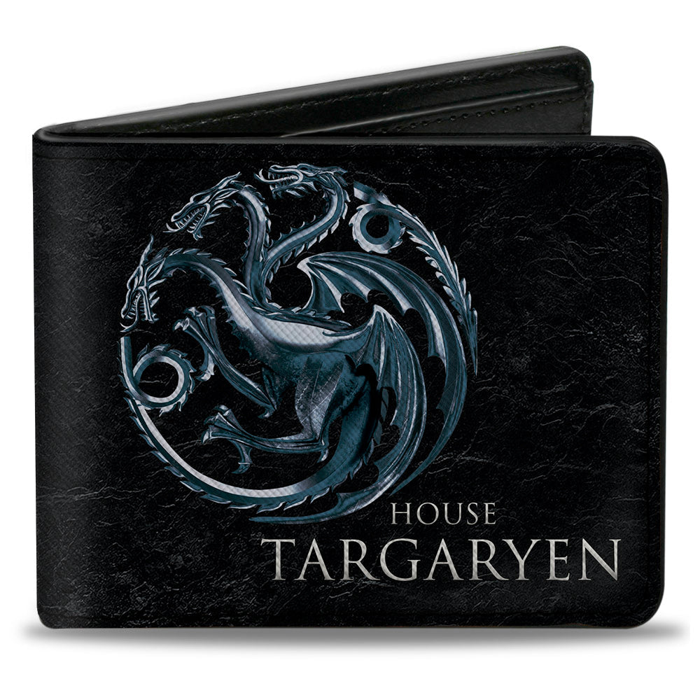 Bi-Fold Wallet - Game of Thrones HOUSE TARGARYEN Three-Headed Dragon Sigil Black Silvers