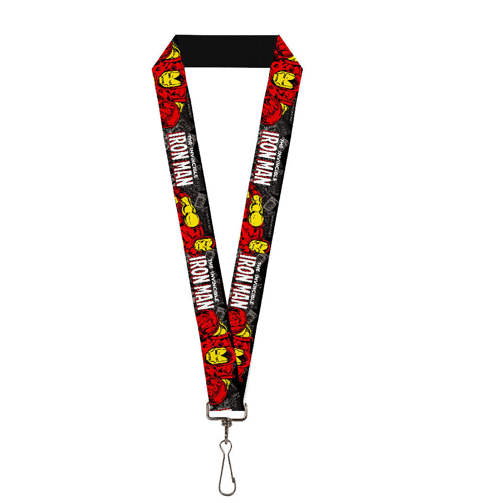 MARVEL COMICS Lanyard - 1.0&quot; - THE INVINCIBLE IRON MAN Stacked Comic Books Action Poses