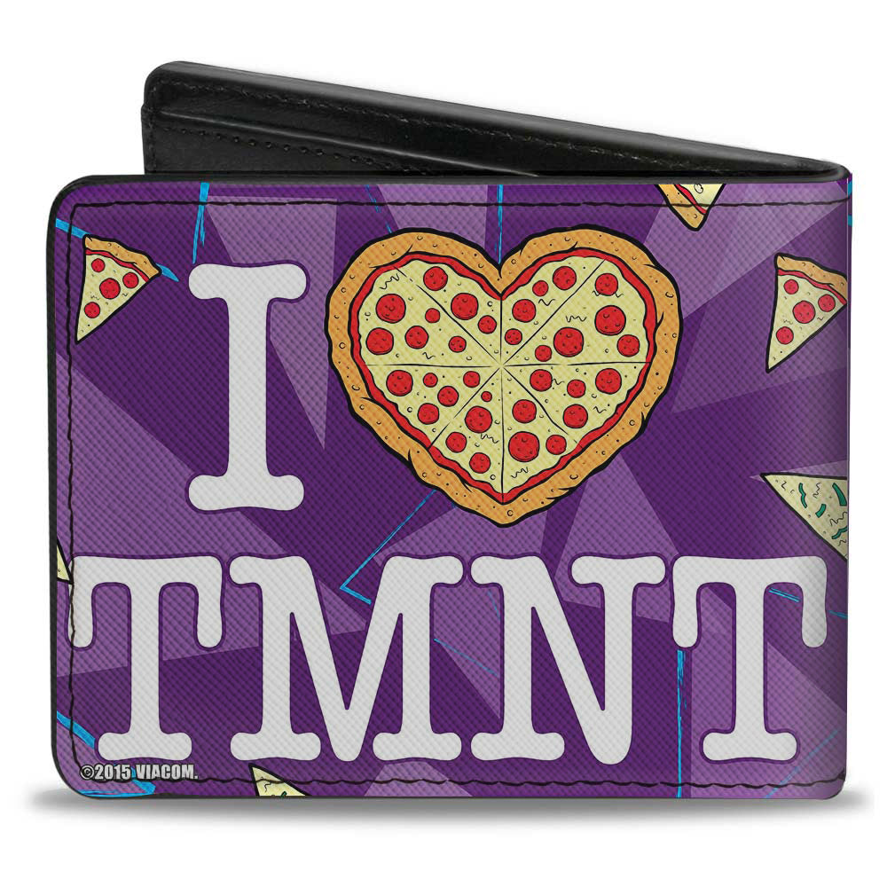 Bi-Fold Wallet - Classic TMNT Faces + I &quot;PIZZA-HEART&quot; TMNT Purple Pizza