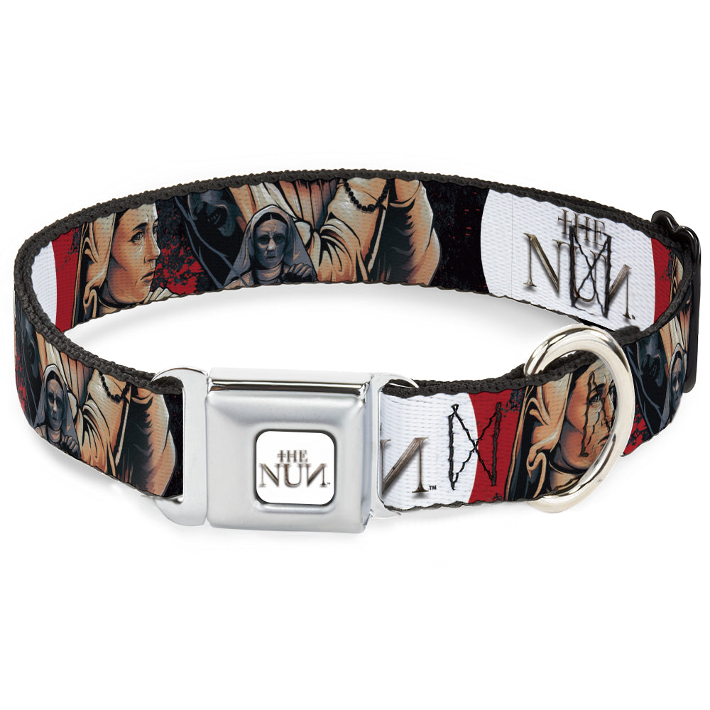 THE NUN Text Logo Full Color White/Grays Seatbelt Buckle Collar - THE NUN Sister Irene Poses Collage