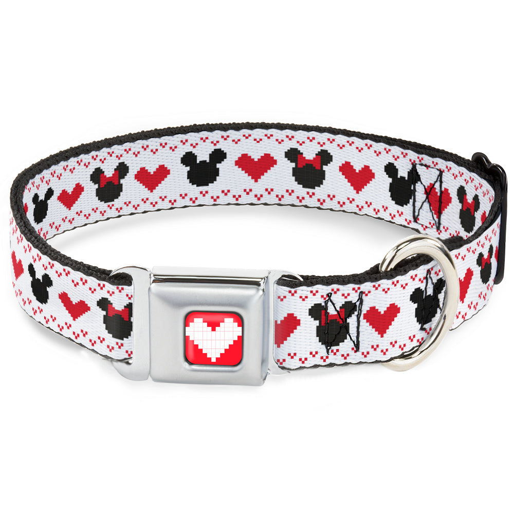 Disney Holiday Mickey and Minnie Mouse Heart Sweater Stitch Full Color Reds Seatbelt Buckle Collar - Disney Holiday Mickey and Minnie Mouse Heart Sweater Stitch White/Red/Black
