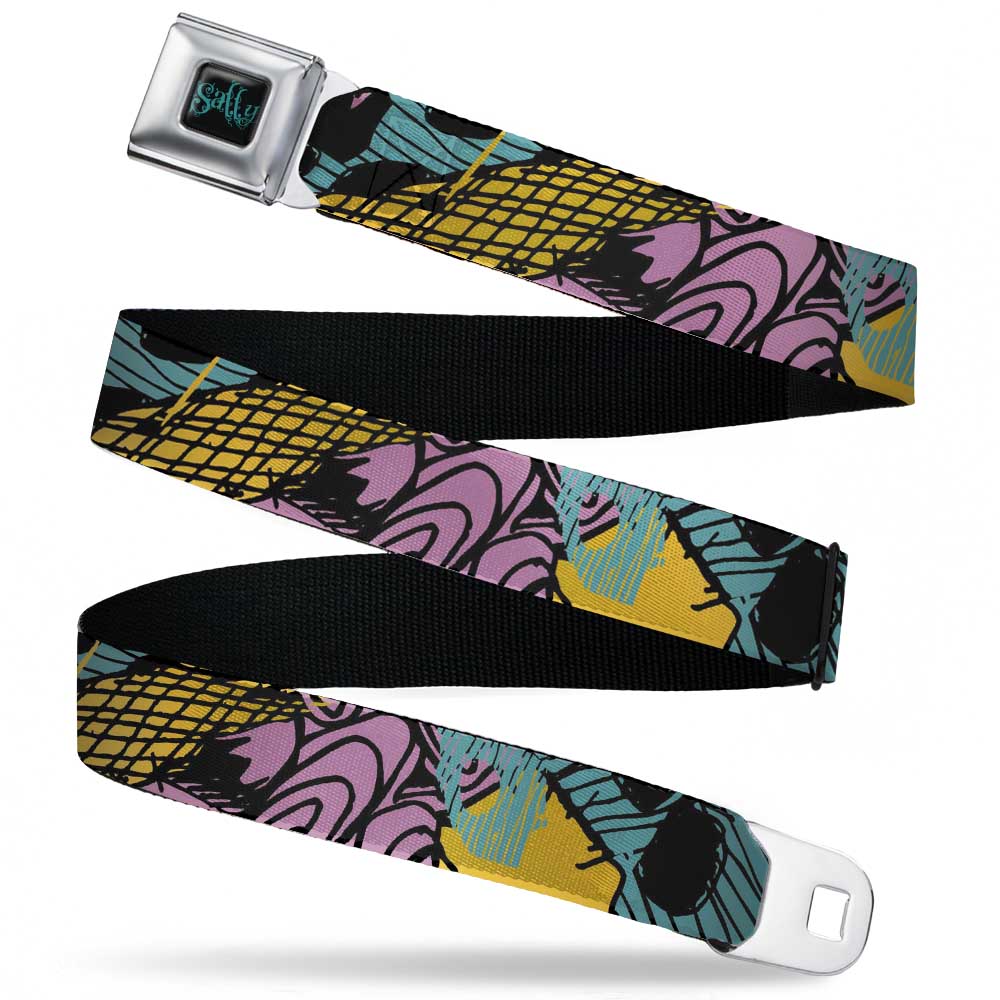 Nightmare Before Christmas SALLY Text Black/Teal Seatbelt Belt - Nightmare Before Christmas Sally Dress Patchwork Webbing