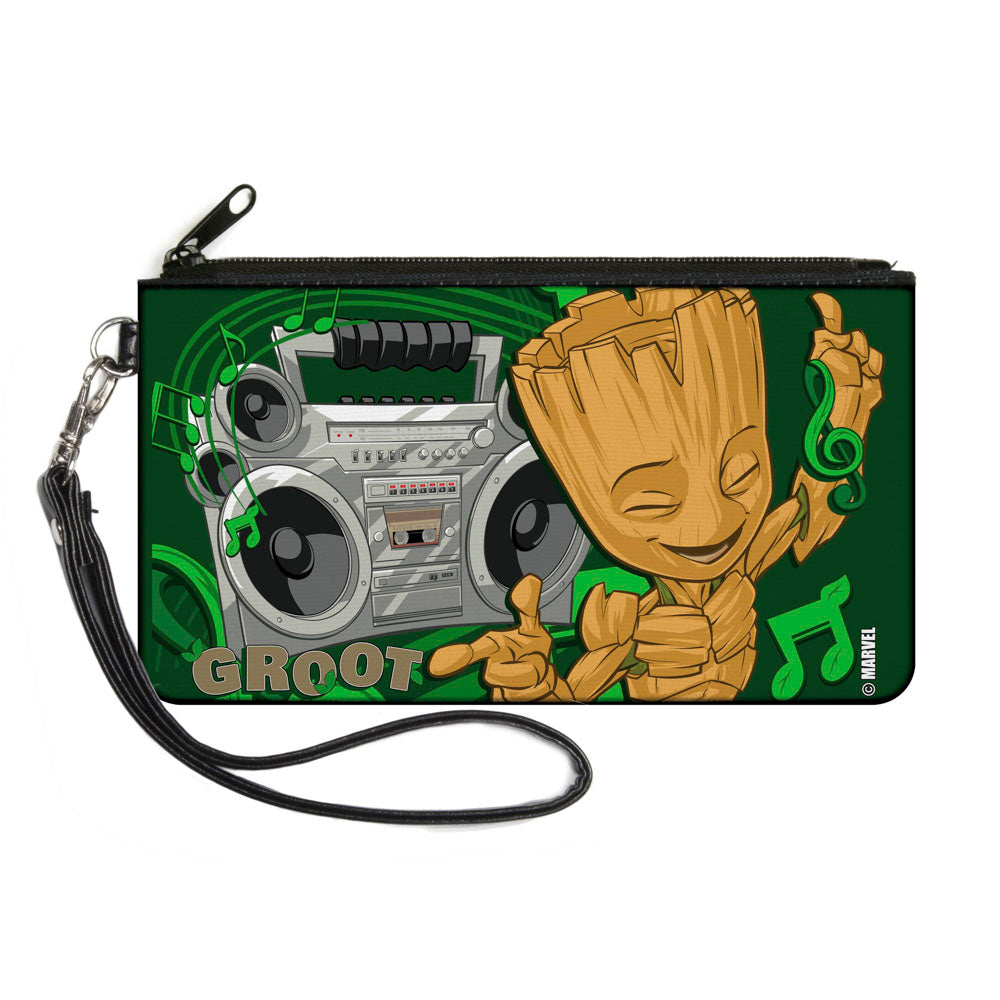 GUARDIANS OF THE GALAXY - EVERGREEN Canvas Zipper Wallet - LARGE - GROOT Boombox Groove Greens Gray Browns