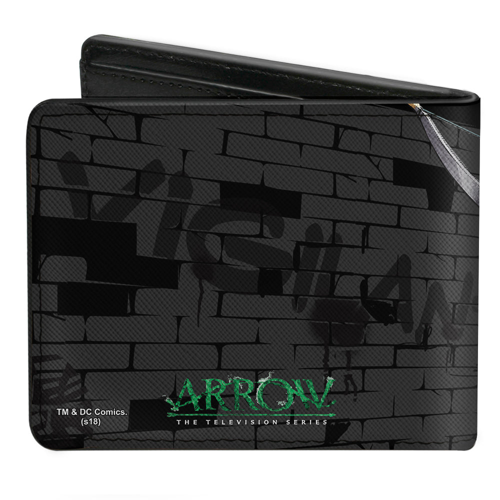 Bi-Fold Wallet - Arrow Aiming Pose + VIGILANTE Bricks Black Grays