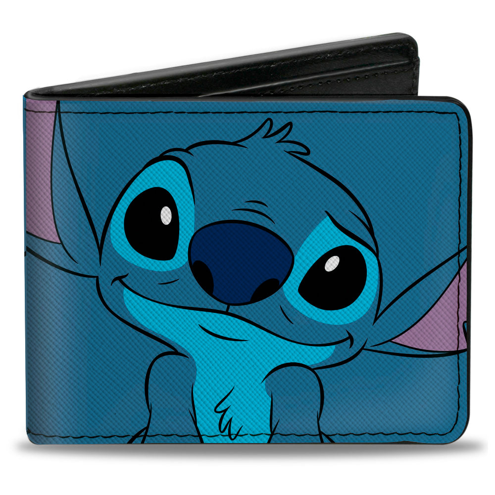 Bi-Fold Wallet - Lilo and Stitch Stitch Smiling Pose CLOSE-UP Blues