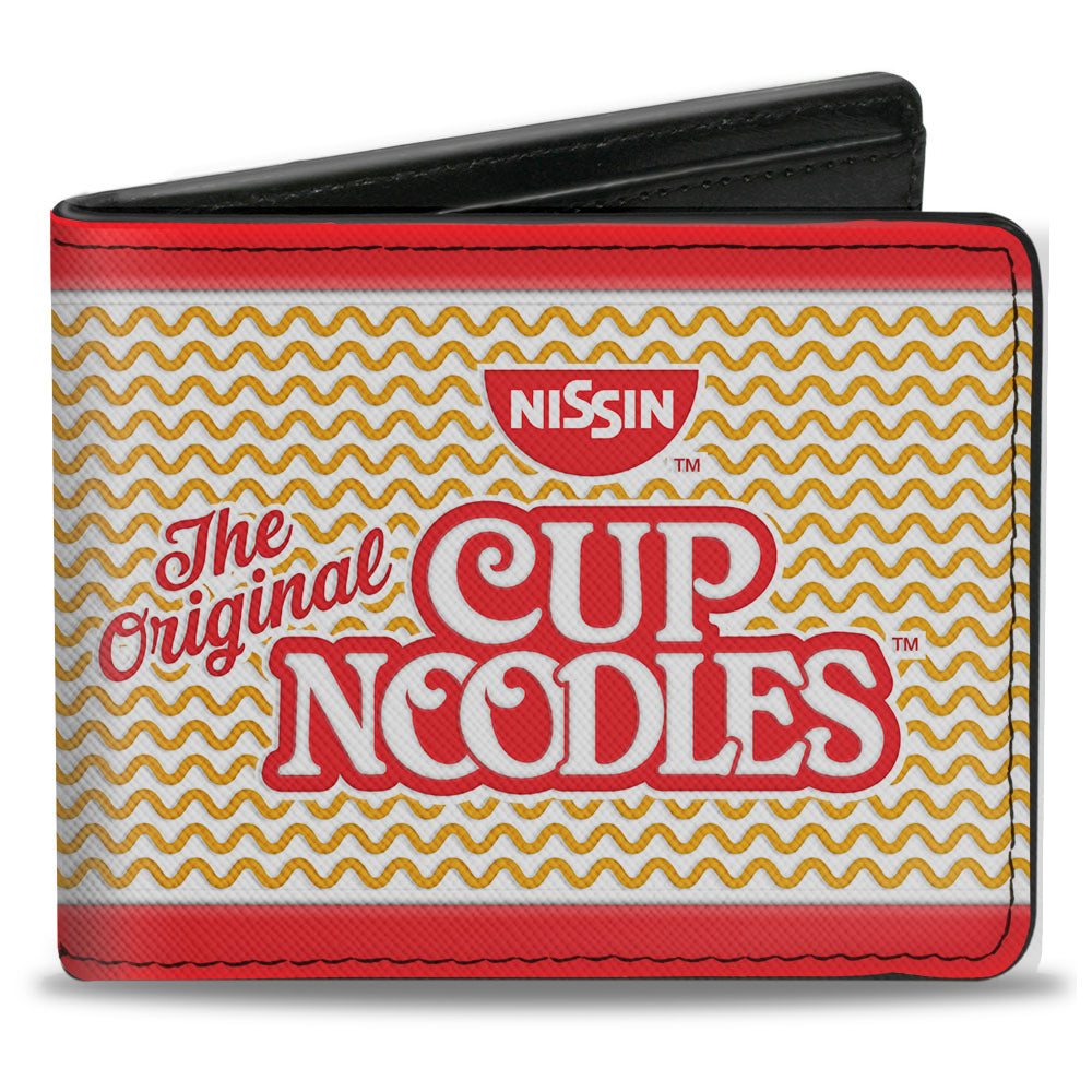 Bi-Fold Wallet - THE ORIGINAL CUP NOODLES Logo Noodle Wave Stripe Red White Orange Red