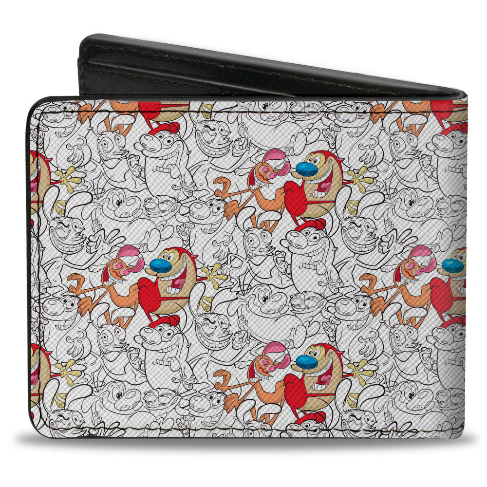 Bi-Fold Wallet - The Ren & Stimpy Show Poses Collage Outline Full Color