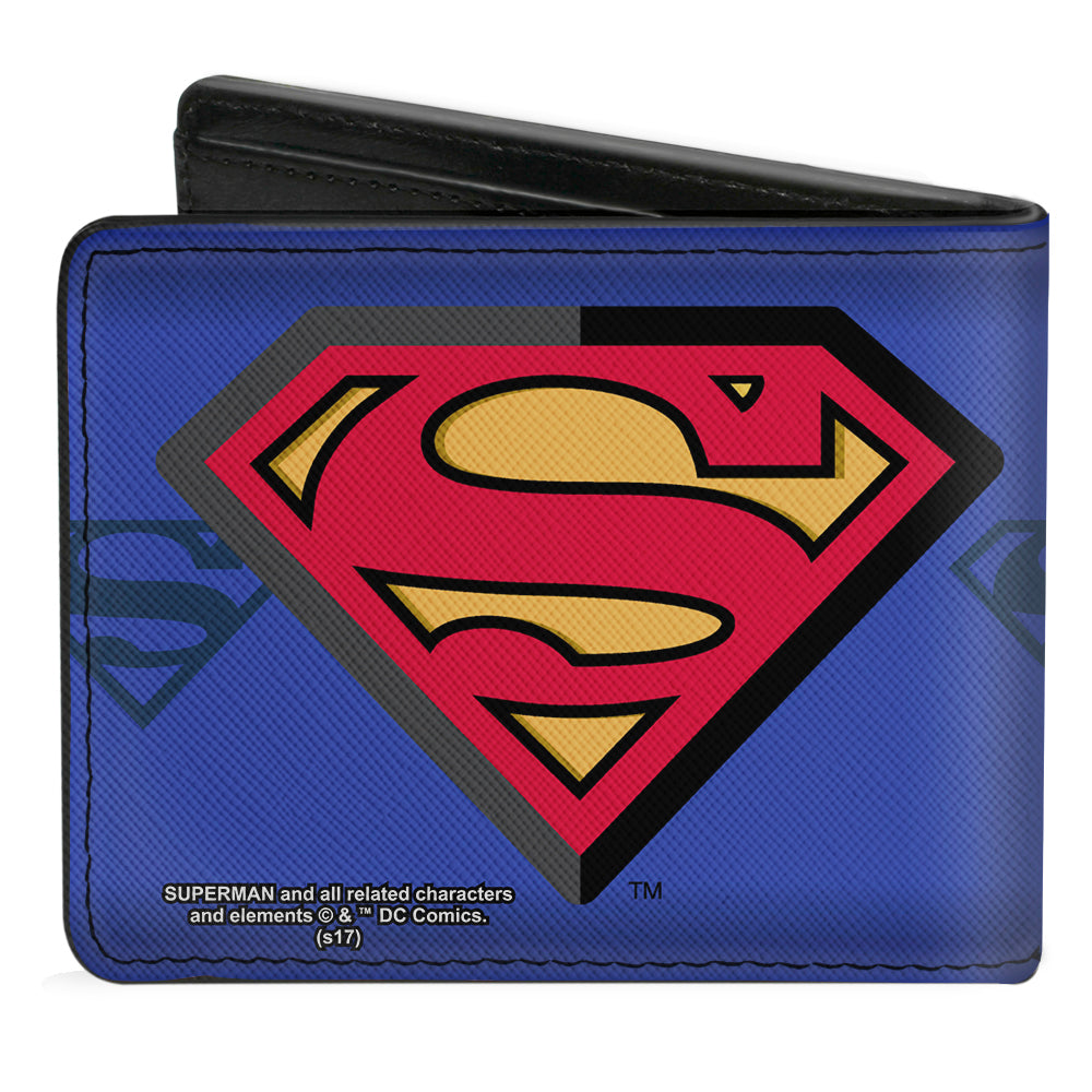 Bi-Fold Wallet - Superman Shield Centered Shield Stripe Blues
