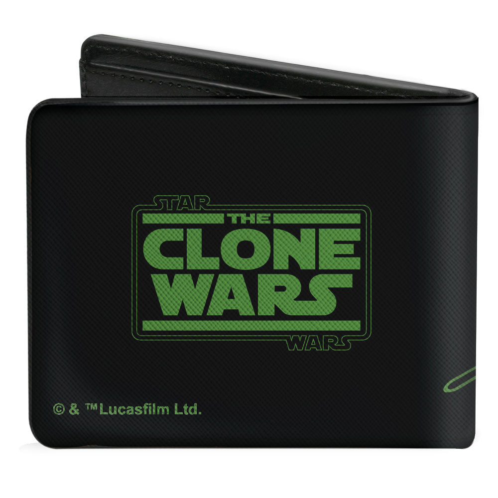 Bi-Fold Wallet - Star Wars The Clone Wars YODA Pose + Logo Black Green
