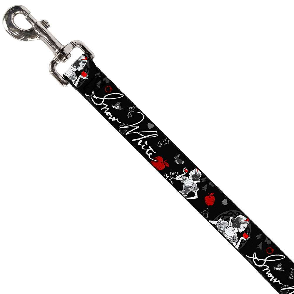 Dog Leash - SNOW WHITE Apple Poses/Butterflies Black/Gray/Red