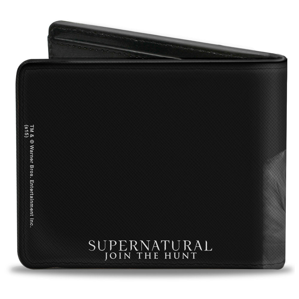 Bi-Fold Wallet - Castiel Pose I&#39;M THE ONE WHO GRIPPED YOU TIGHT AND RAISED YOU FROM PERDITION + SUPERNATURAL Black Grays Red White