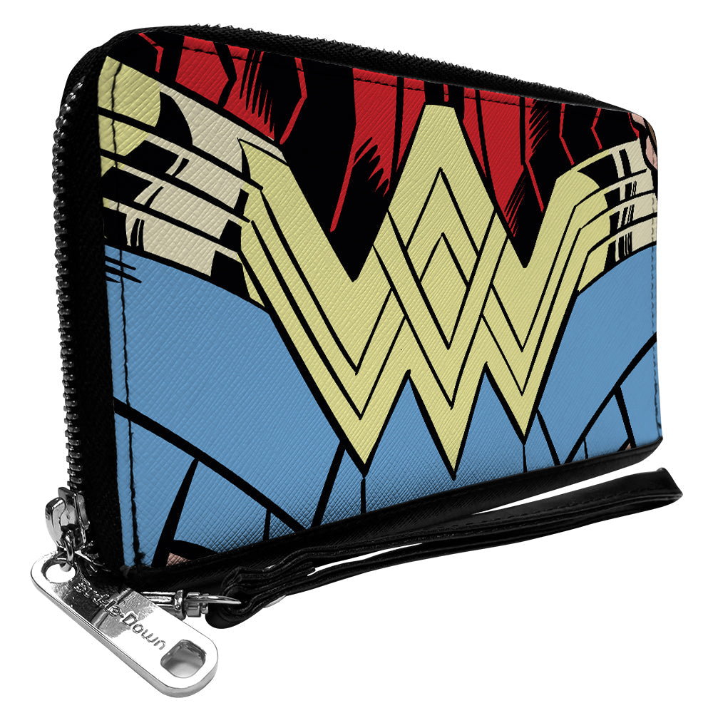 Women&#39;s PU Zip Around Wallet Rectangle - Wonder Woman 1984 WW Belt Logo CLOSE-UP