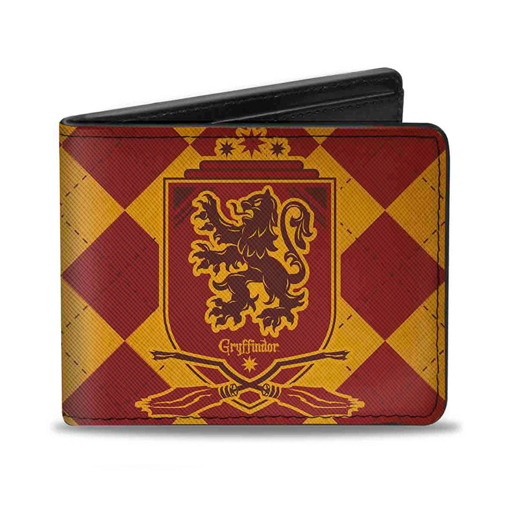 Bi-Fold Wallet - Harry Potter GRYFFINDOR Shield Brooms Argyle Gold Burgundy Reds