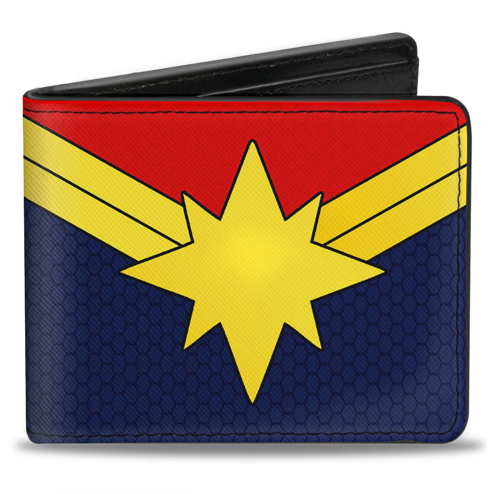 MARVEL UNIVERSE Bi-Fold Wallet - Captain Marvel Star Logo Red Gold Blue