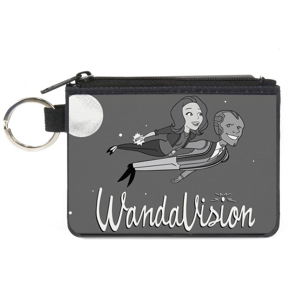 MARVEL STUDIOS WANDAVISION Canvas Zipper Wallet - MINI X-SMALL - WANDAVISION Cartoon Wanda and Vision Flying Pose Grays