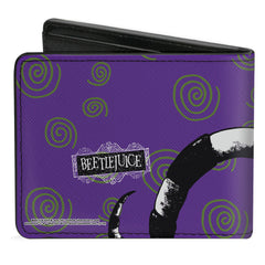 Bi-Fold Wallet - Beetlejuice Sandworm Swirls + Logo Purple Green Black White