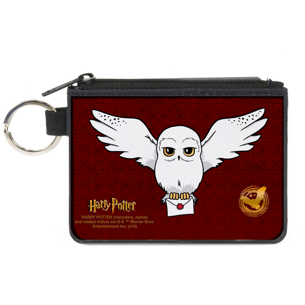 Canvas Zipper Wallet - MINI X-SMALL - HARRY POTTER Hedwig Delivery Pose DRCMC Icon Burgundy Reds Golds