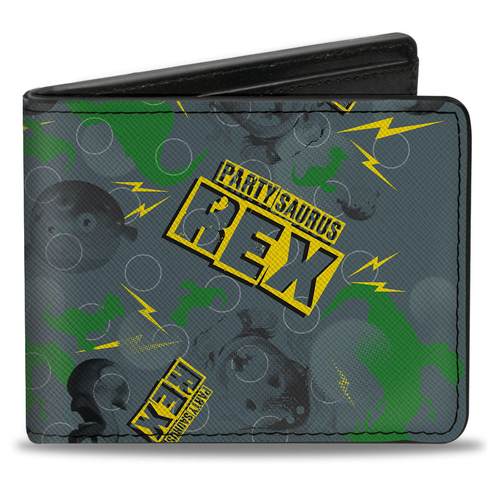 Bi-Fold Wallet - Toy Story PARTYSAURUS REX Collage Grays Yellow Green