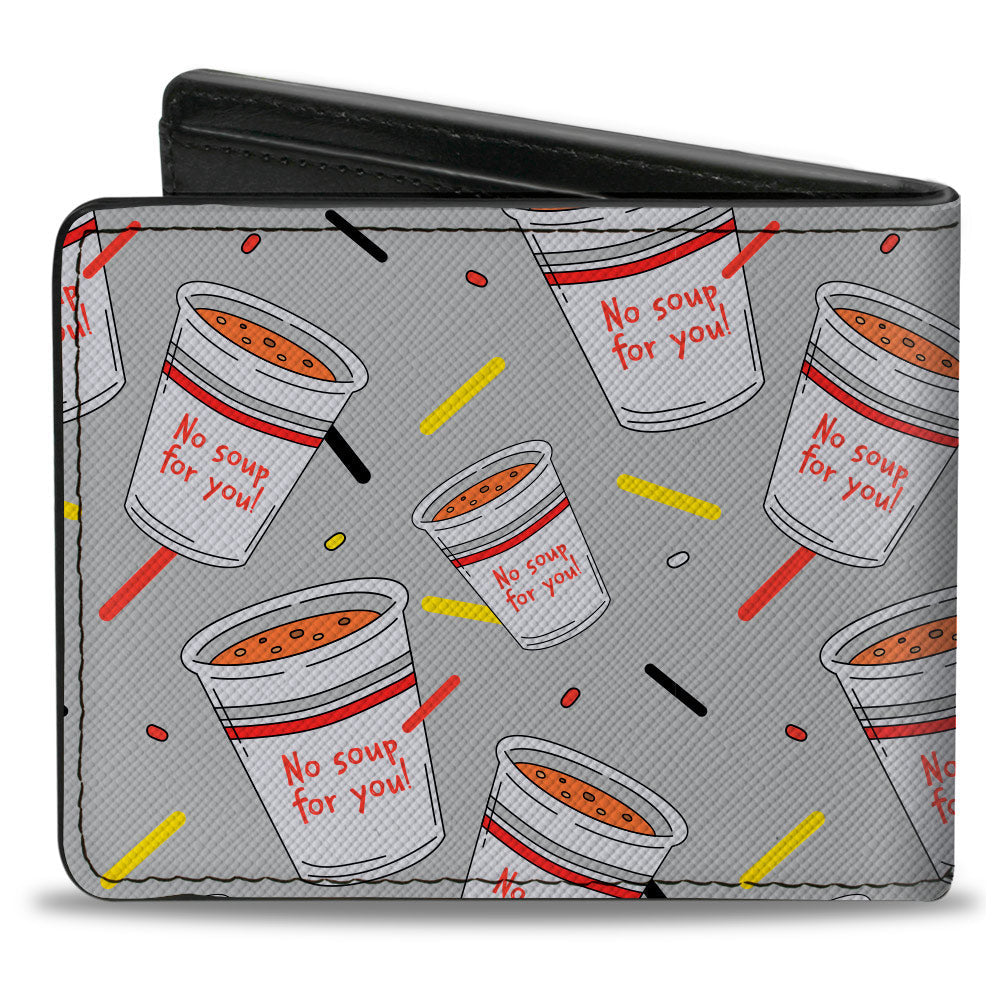 Bi-Fold Wallet - Seinfeld NO SOUP FOR YOU Soup Cups Scattered Gray Multi Color