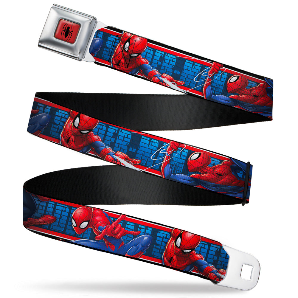 2016 SPIDER-MAN Spider Logo5 Full Color Red Black Seatbelt Belt - SPIDER-MAN 3-Action Poses/Bricks/Stripe Blues/Red/White Webbing