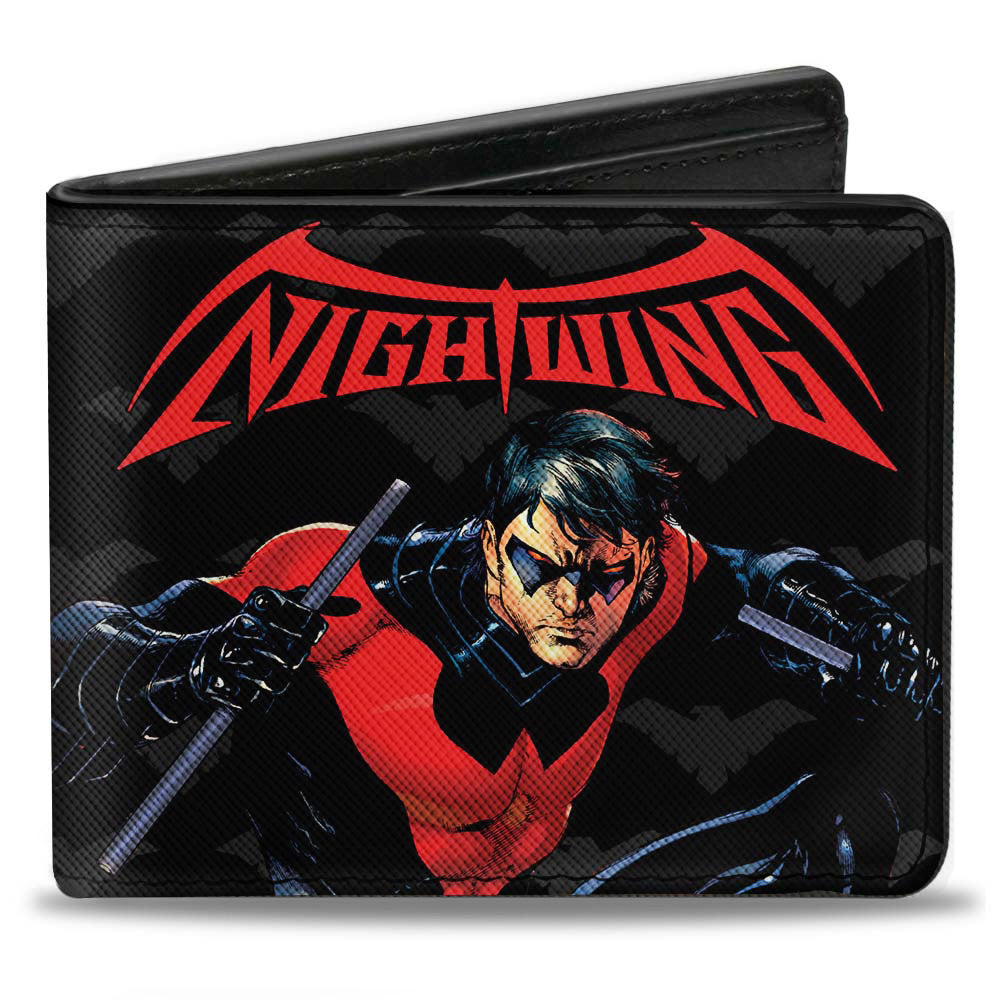 Bi-Fold Wallet - NIGHTWING Issue #1 Welcome to Gotham Cover Pose Logo Black Gray Red