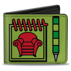 Bi-Fold Wallet - Blue's Clues Steve's Handy Dandy Notebook Thinking Chair + Striped Shirt Greens Black Red