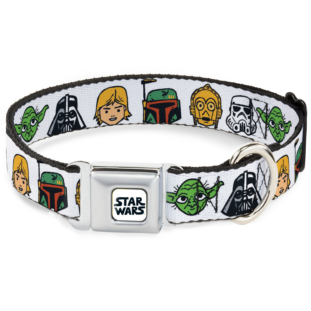 STAR WARS Doodle Logo Full Color White/Black Seatbelt Buckle Collar - Star Wars 6-Character Faces White