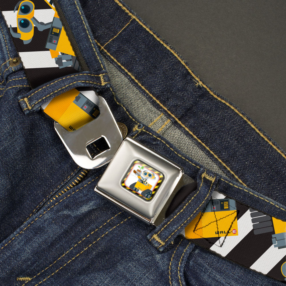 Wall-E Plant Pose Full Color Black/Yellow/White Seatbelt Belt - Wall-E Poses/Stripe Black/White Webbing