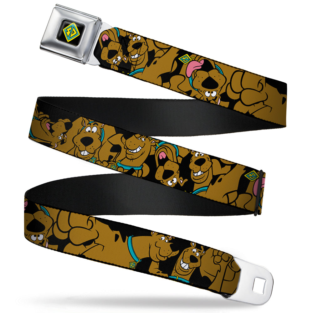 SD Dog Tag Full Color Black Yellow Blue Seatbelt Belt - Scooby Doo Stacked CLOSE-UP Black Webbing