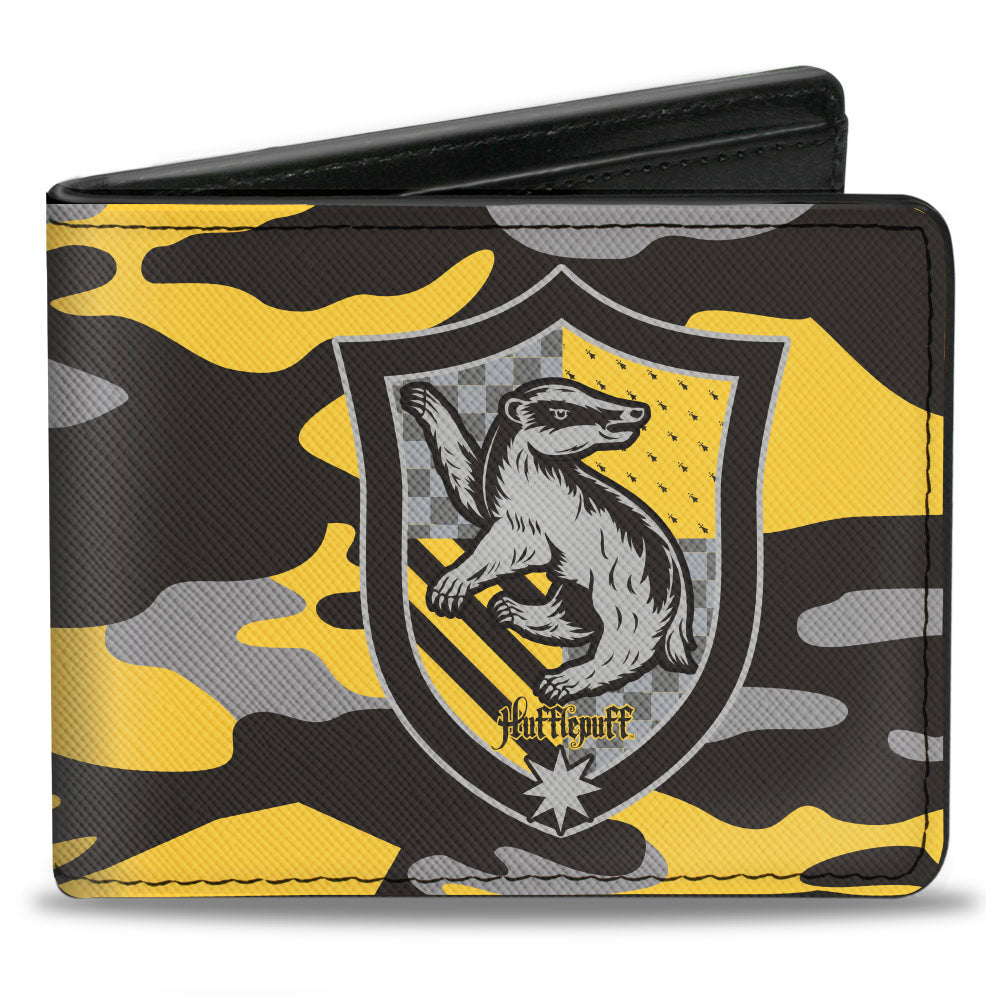 Bi-Fold Wallet - Harry Potter Hufflepuff Crest Camo Yellow Grays Black