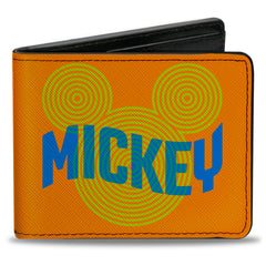 Bi-Fold Wallet - Mickey Mouse MICKEY Text and Head Logo Orange Green Blues