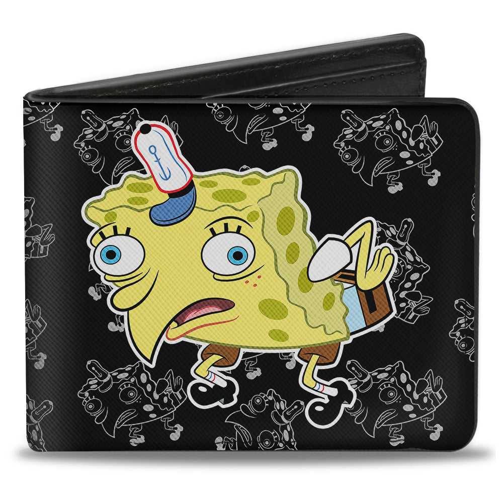 Bi-Fold Wallet - Mocking SpongeBob Pose Pose Outline Black Gray