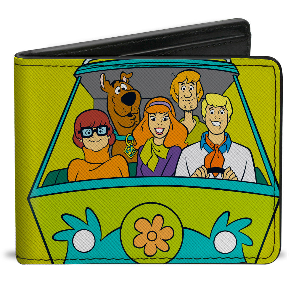 Bi-Fold Wallet - Scooby Doo Group Driving Mystery Machine Front Pose + Text Yellow