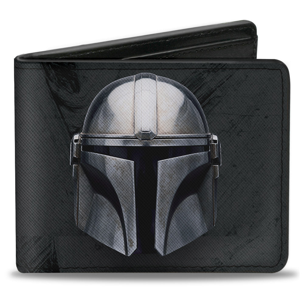 Bi-Fold Wallet - Star Wars The Mandalorian Helmet + MANDALORIAN BOUNTY HUNTER Icon Grays White