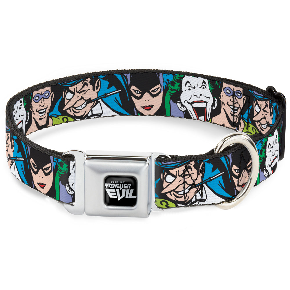 DC COMICS FOREVER EVIL Logo Black/Silver Seatbelt Buckle Collar - Justice League Villains CLOSE-UP