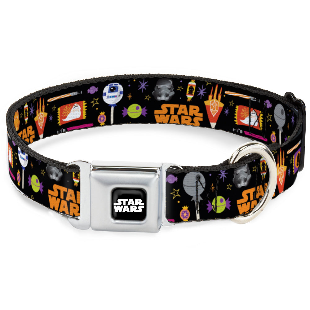 STAR WARS Logo Black/White Seatbelt Buckle Collar - Star Wars Festive Candy Icons Collage Black/Multi Color