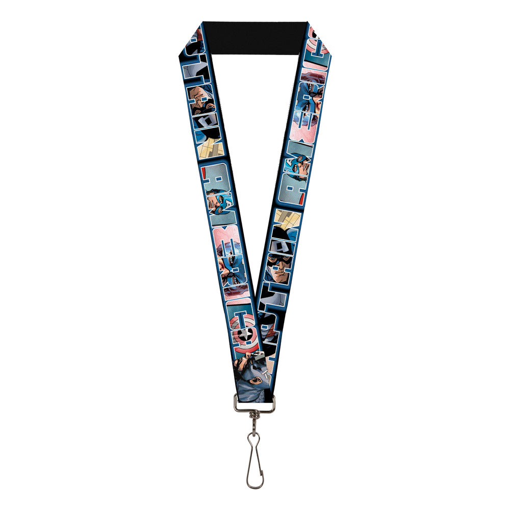 MARVEL UNIVERSE Lanyard - 1.0&quot; - CAPTAIN AMERICA Poses Bold Text Outline Overlay