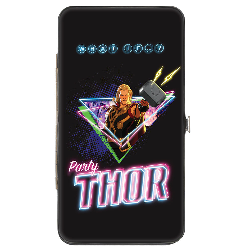MARVEL STUDIOS WHAT IF Hinged Wallet - Marvel Studios WHAT IF ? PARTY THOR 80&#39;s Neon Hammer Pose + Hammer Icon Black Multi Color