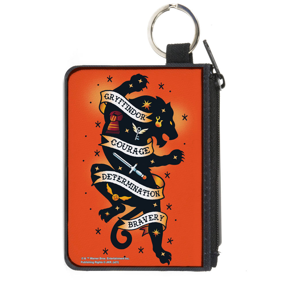 Canvas Zipper Wallet - MINI X-SMALL - Harry Potter GRYFFINDOR Lion COURAGE DETERMINATION BRAVERY Tattoo Orange