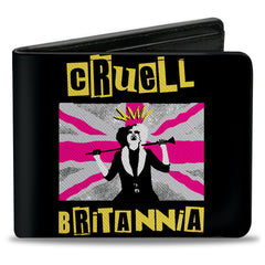 Bi-Fold Wallet - Cruella Laughing CRUELL BRITANNIA Union Jack Pose Black Yellow Pink Grays