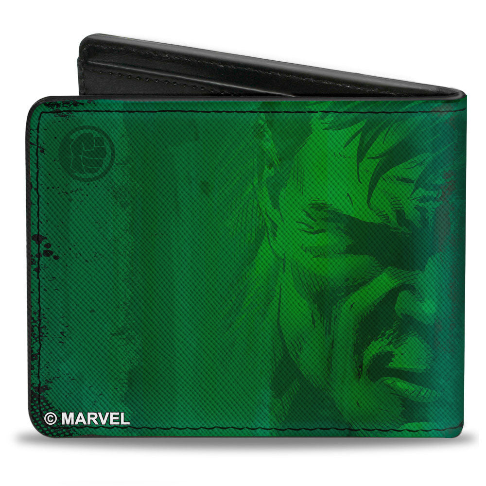 MARVEL AVENGERS Bi-Fold Wallet - STAY ANGRY AND HULK OUT! Hulk Logo + Half Face Greens