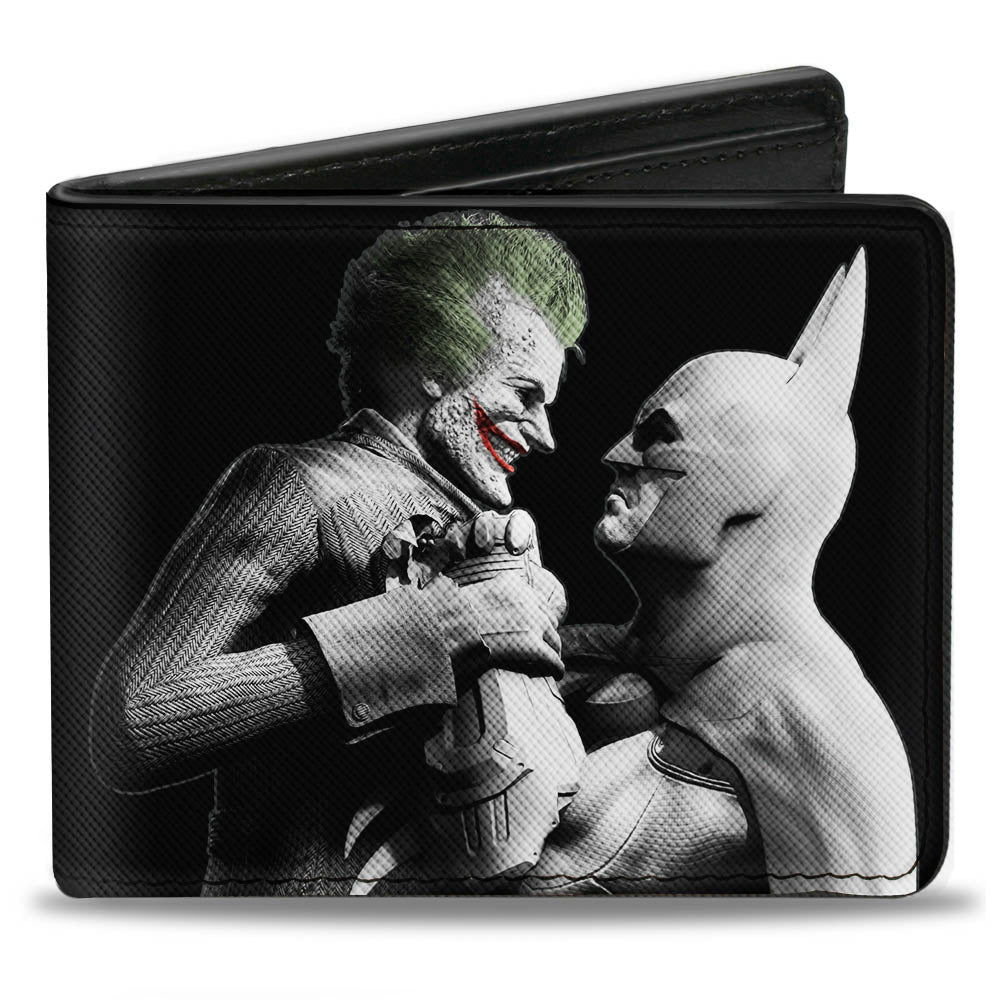 Bi-Fold Wallet - ARKHAM CITY Batman &amp; Joker Fight Pose Black Grays White