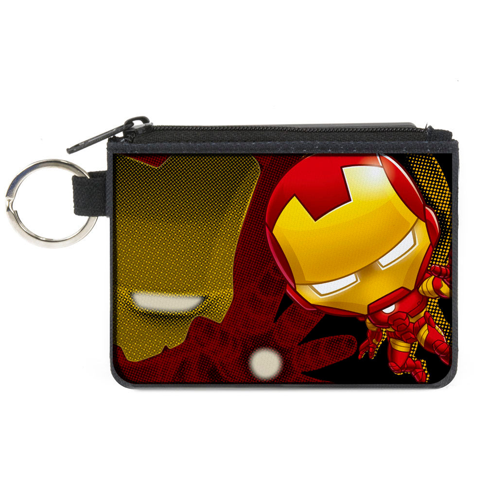 MARVEL AVENGERS Canvas Zipper Wallet - MINI X-SMALL - Chibi Iron Man Repulsor Pose Halftone Black Reds Yellows