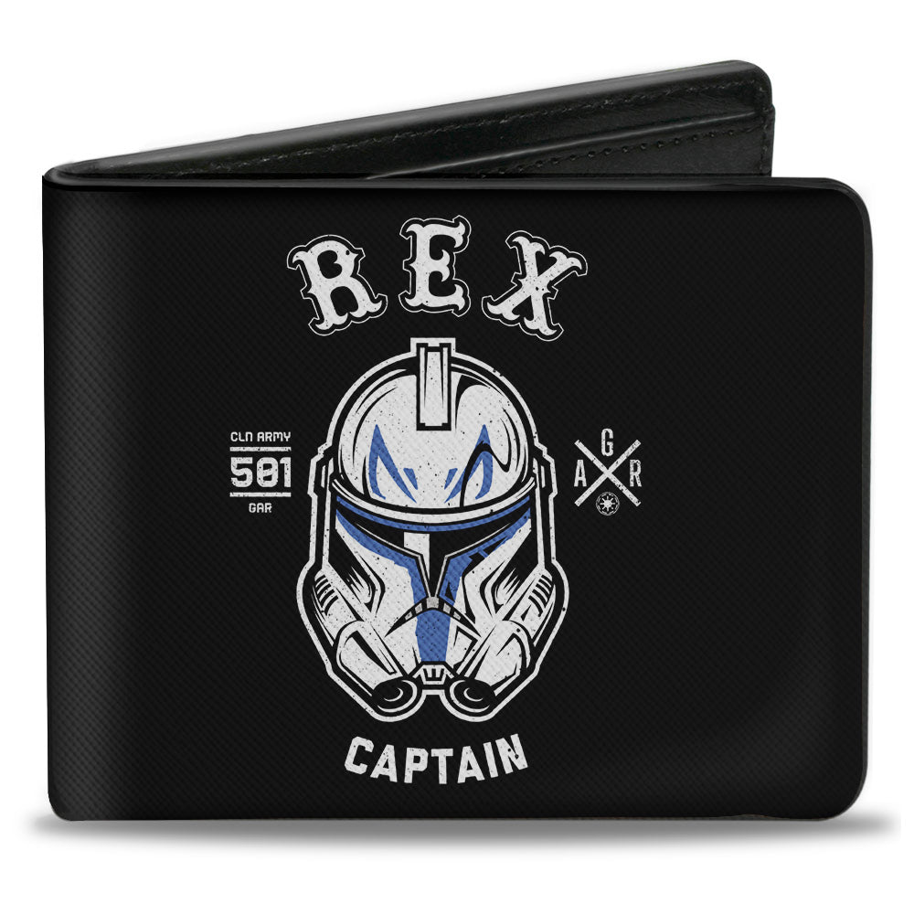 Bi-Fold Wallet - Star Wars The Clone Wars REX CAPTAIN Clone Trooper Helmet + Logo Black White Blues