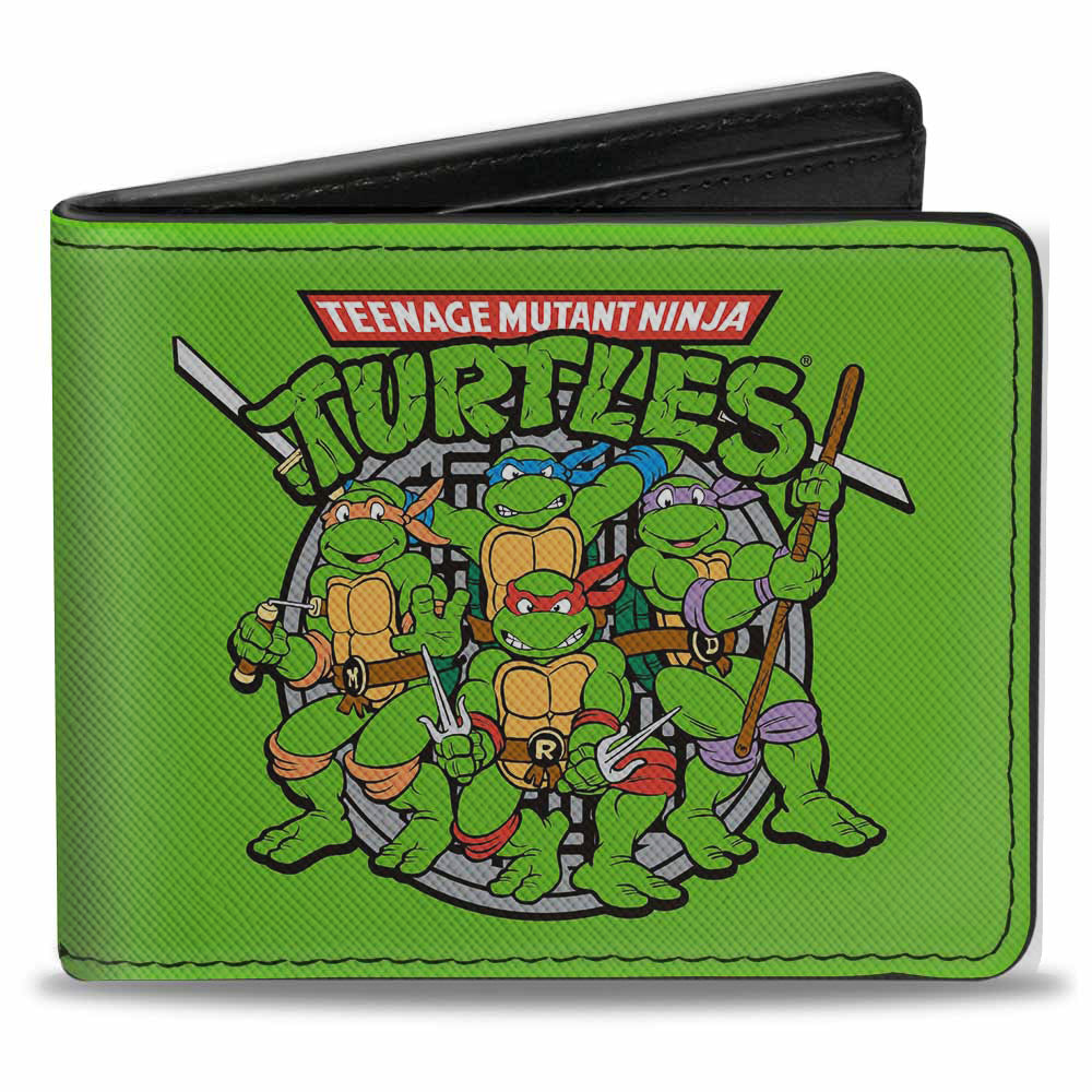 Bi-Fold Wallet - Classic TEENAGE MUTANT NINJA TURTLES Turtles Battle Pose8 Manhole Cover Green Black