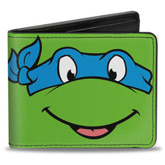 Bi-Fold Wallet - Classic TMNT Leonardo Face CLOSE-UP Green Blue