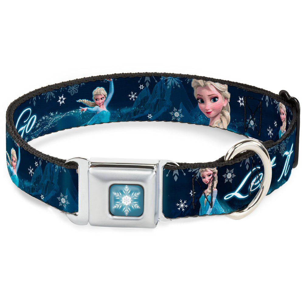 Frozen Snowflake Full Color Blue White Seatbelt Buckle Collar - Elsa the Snow Queen Poses/Snowflakes LET IT GO Blues/White