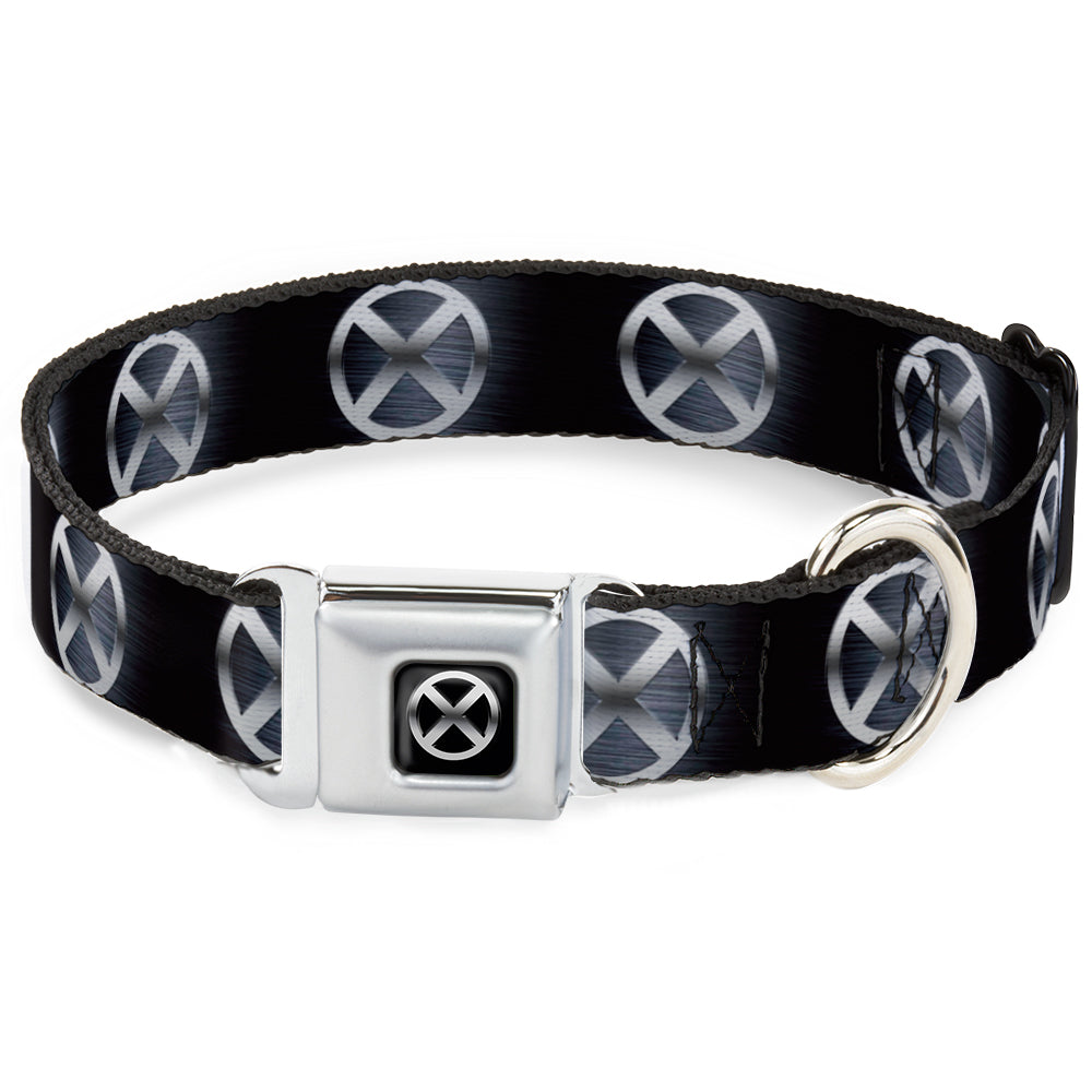 X-Men X Icon Full Color Black/Silvers Seatbelt Buckle Collar - X-Men X Icon Black/Silvers