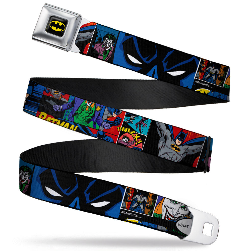Batman Full Color Black Yellow Seatbelt Belt - Batman &amp; Joker Comic Strip Webbing
